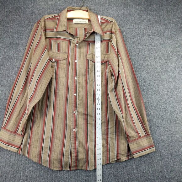 Bit & Bridle Mens Western Shirt Long Sleeve Pearl Snaps Striped SZ XL Brown Red - Picture 4 of 12